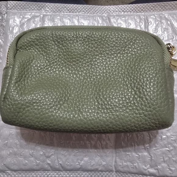 Handbags - Olive Green Pebbled Leather Wristlet Pouch